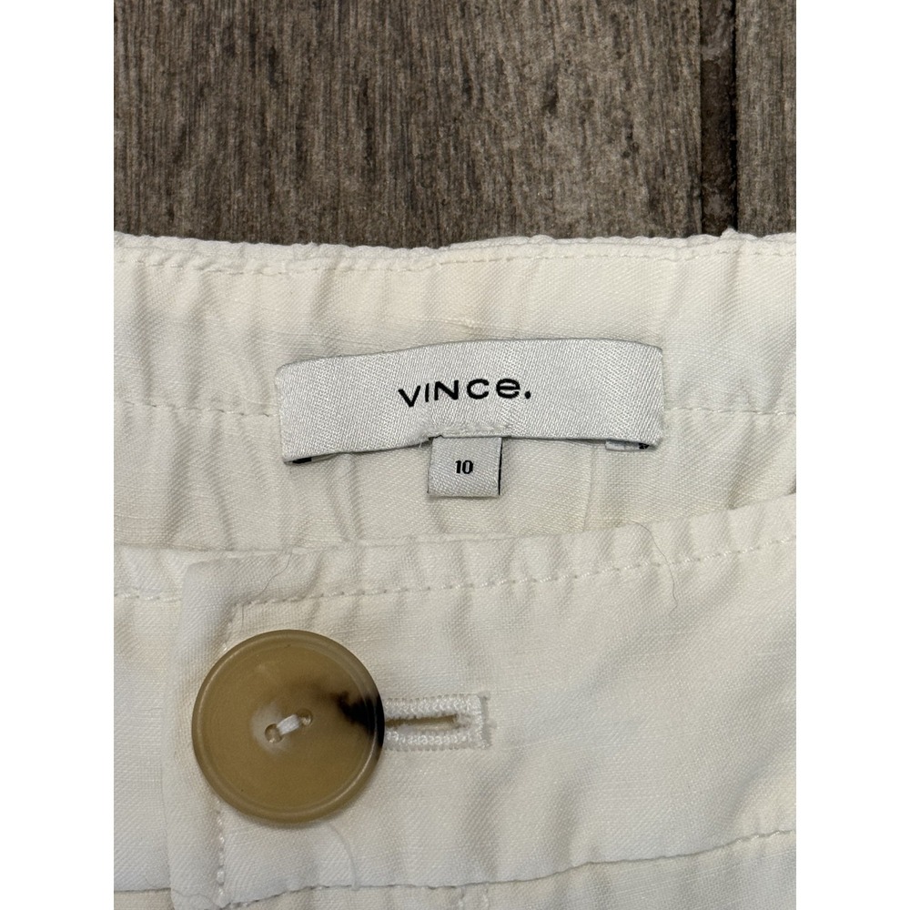 Vince Cargo Pants Womens 10 White Linen Blend Utility Relaxed Fit Pocket Casual - Picture 3 of 8